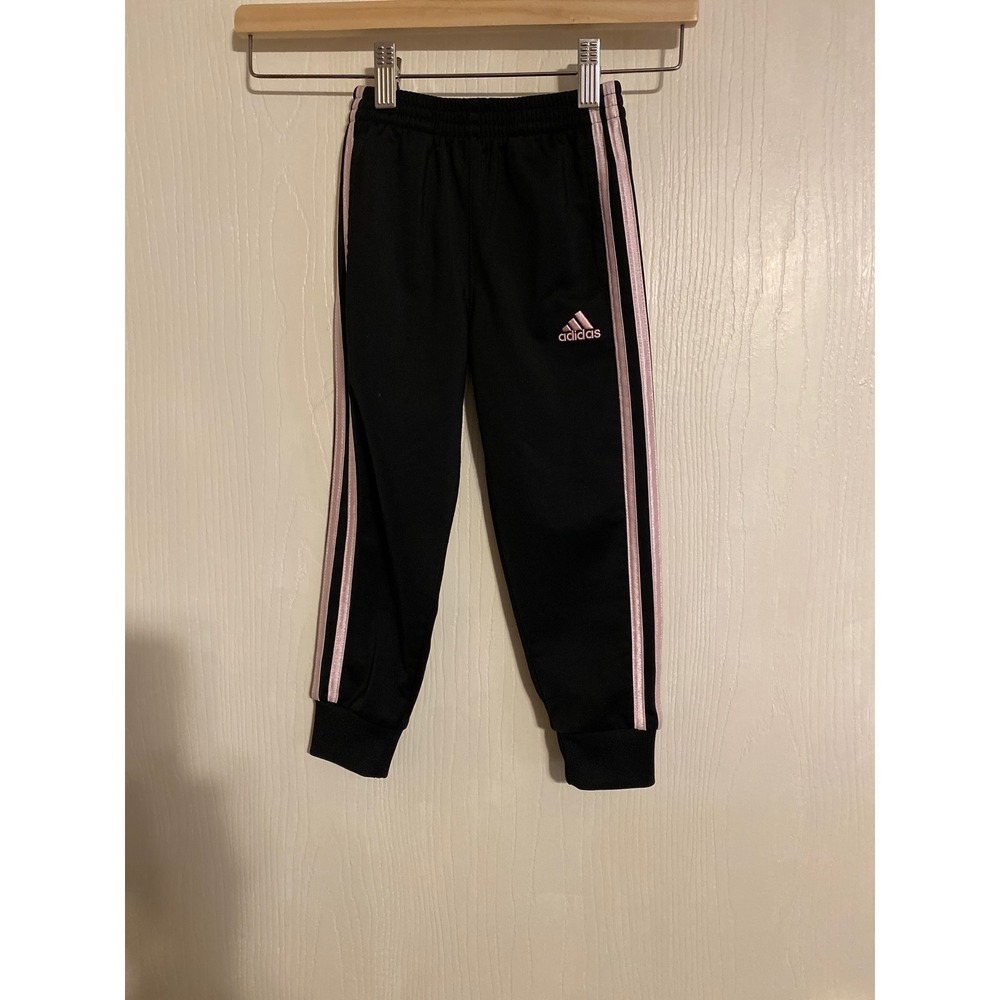 Adidas Girls Black Pink Stripe Track Pants Joggers Size 4 0742